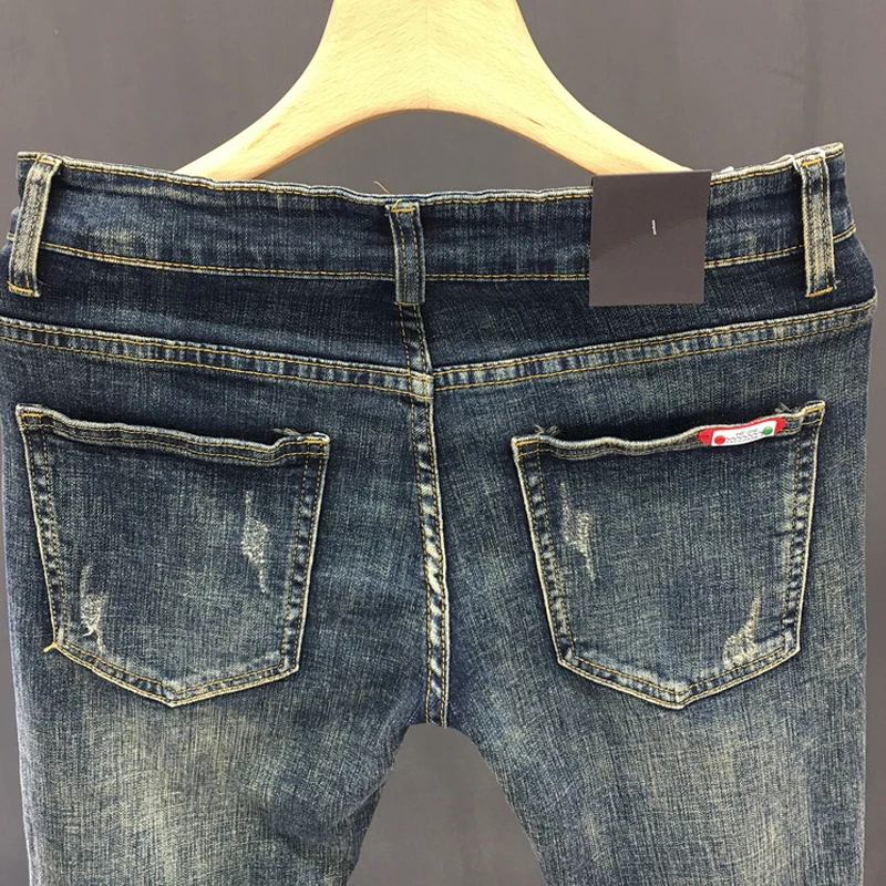 2024 New Man Pants Fashion Soild Classical Small Foot Men\'s Jeans Streetwear Biker Skinny Zips Blue Cacual Long Denim Trousers