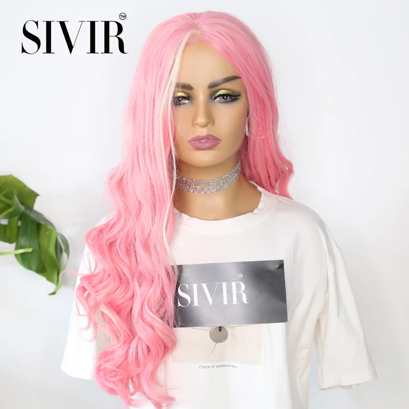 Sivir Synthetic Lace Wigs For Women Long Wavy Middle Parting Purple/Red/Pink Wig High Temperature Fiber Cosplay/Daily