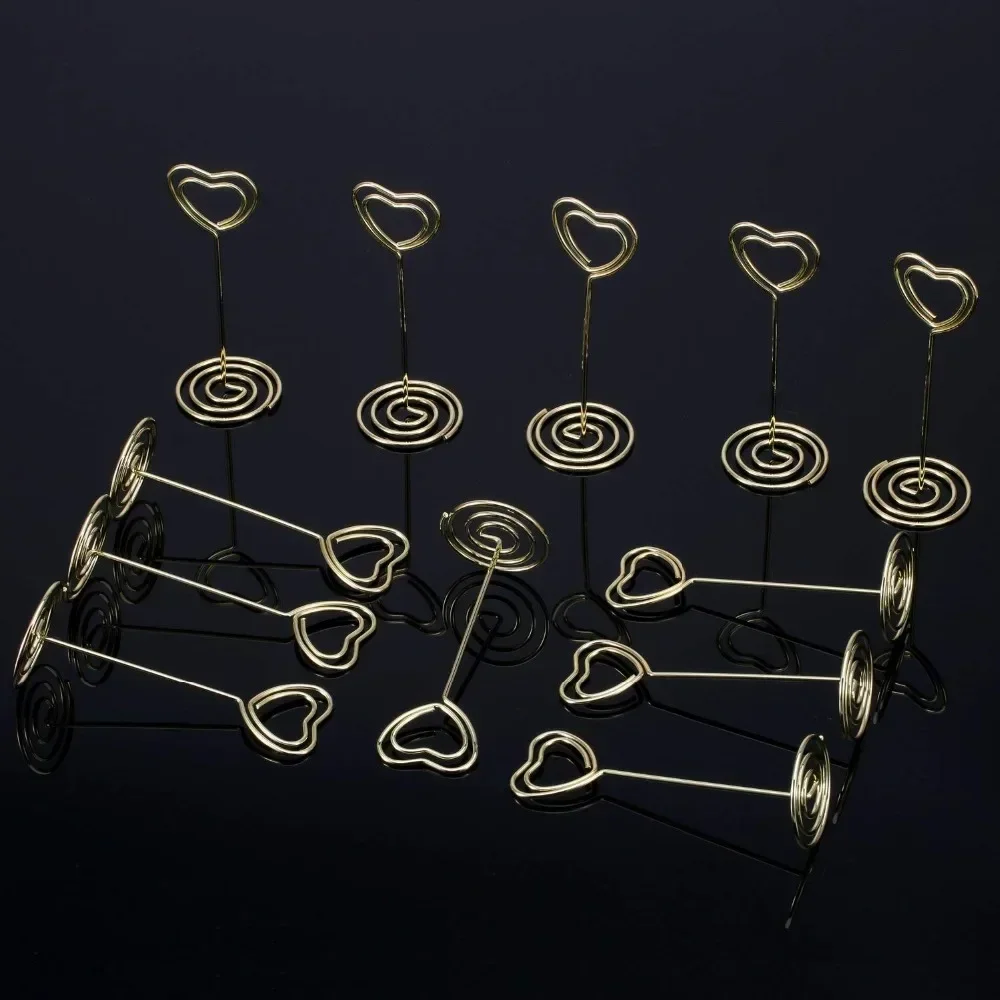 10pcs Heart Shape Table Number Name Place Card Holders Stands Picture Memo Note Clips Wedding Birthday Party Event Decorations