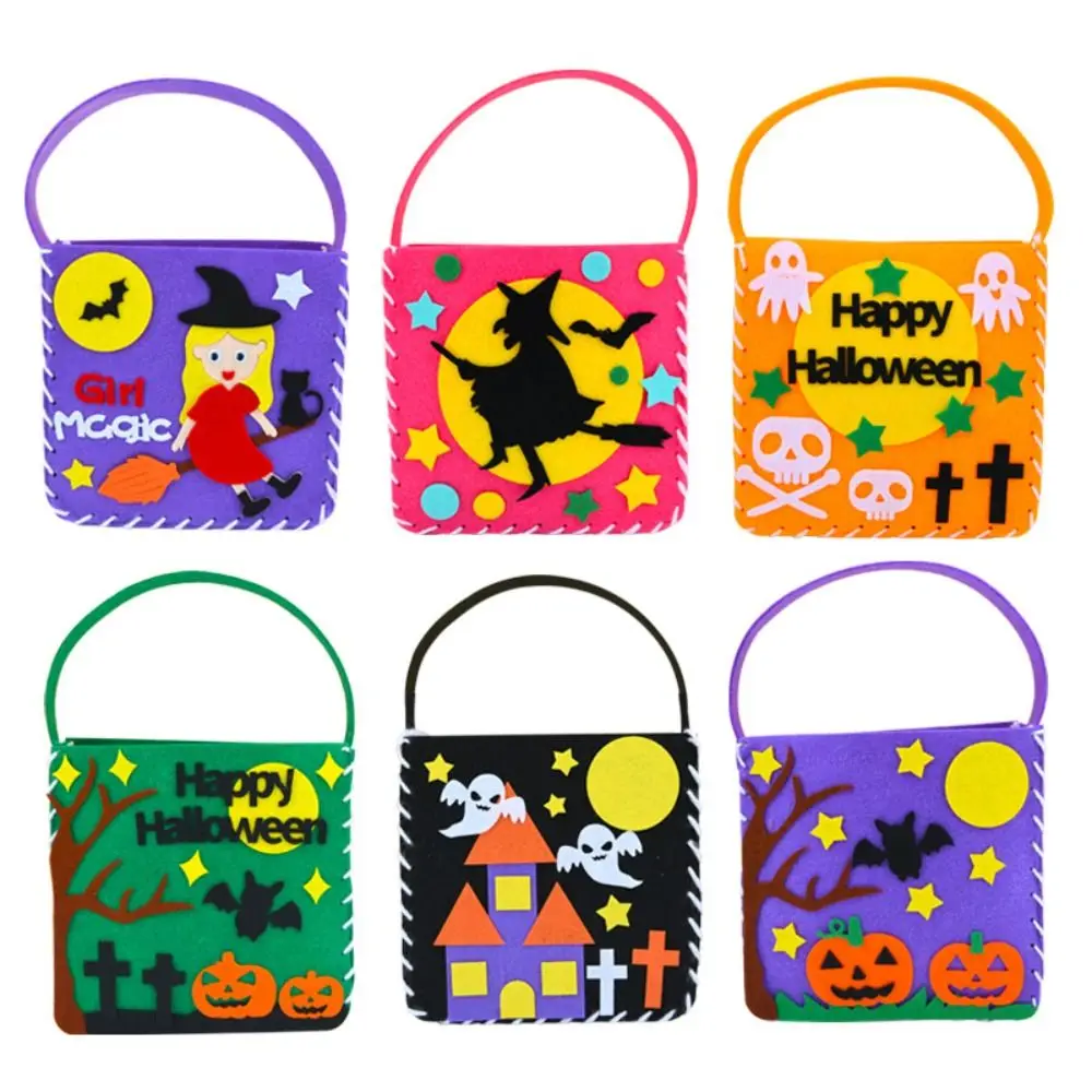 Tecido não tecido diy saco de doces de halloween truque ou deleite saco de abóbora diy saco de truque ou deleite eva bolsa de abóbora