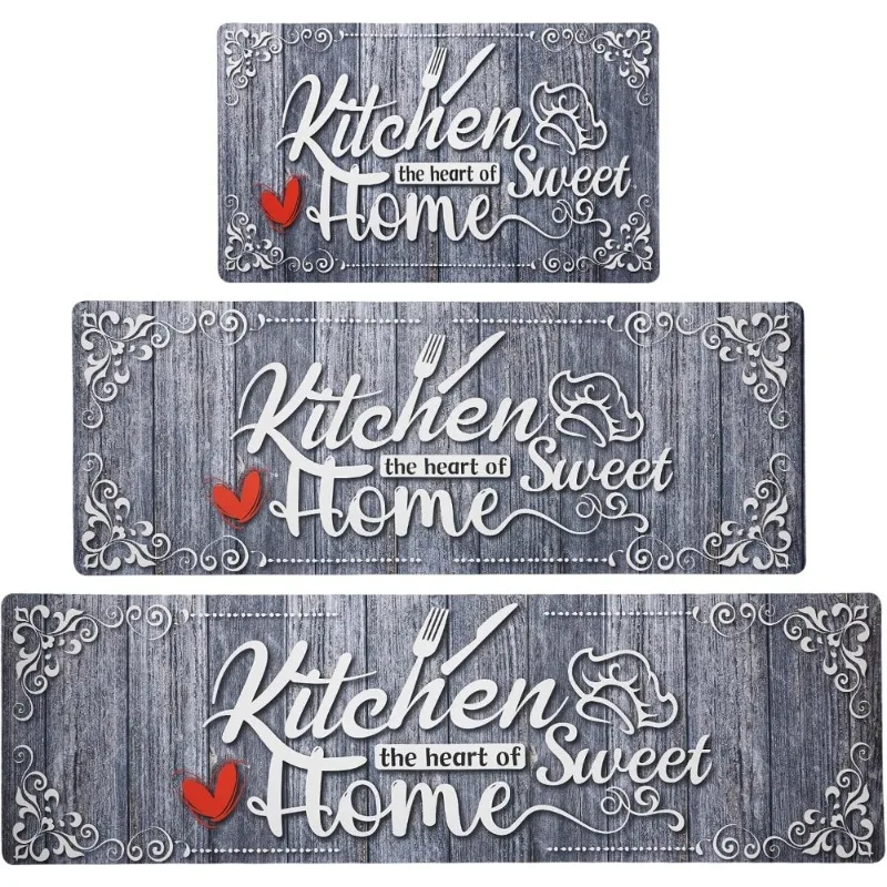 

Серые кухонные коврики, набор из 3 предметов, нескользящие мягкие водонепроницаемые коврики для бегунов для напольной раковины, прачечной, декор фермерского дома