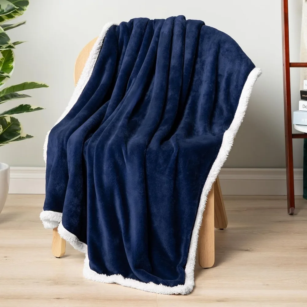 

Флисовое одеяло для дивана, темно-синее, плюшевое мягкое пушистое одеяло для дивана, уютное двустороннее зимнее одеяло для женщин и мужчин, 50x60 дюймов
