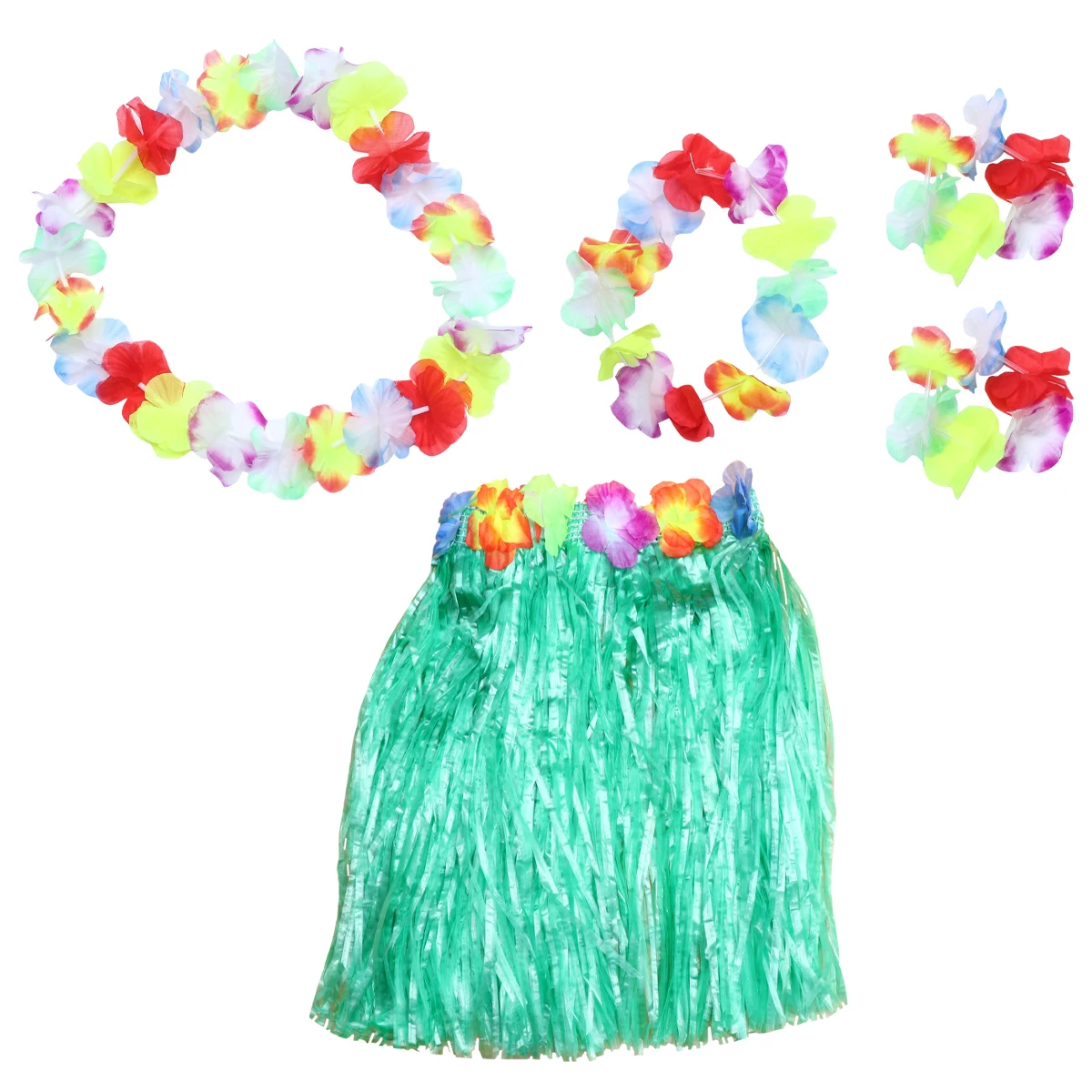 

Children Grass Skirt Suit Luau Party Hawaiian Outfits Girls Costume Set Kids Tropical Accessories Leaf Skirt Head Hoop Bracelets