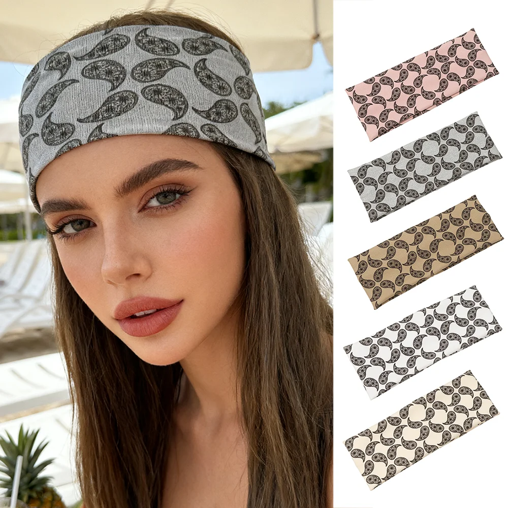 

Новая повязка на голову из хлопчатобумажной ткани с принтом и широкими краями для женщин, повседневная осенне-зимняя повязка для волос, аксессуары для волос