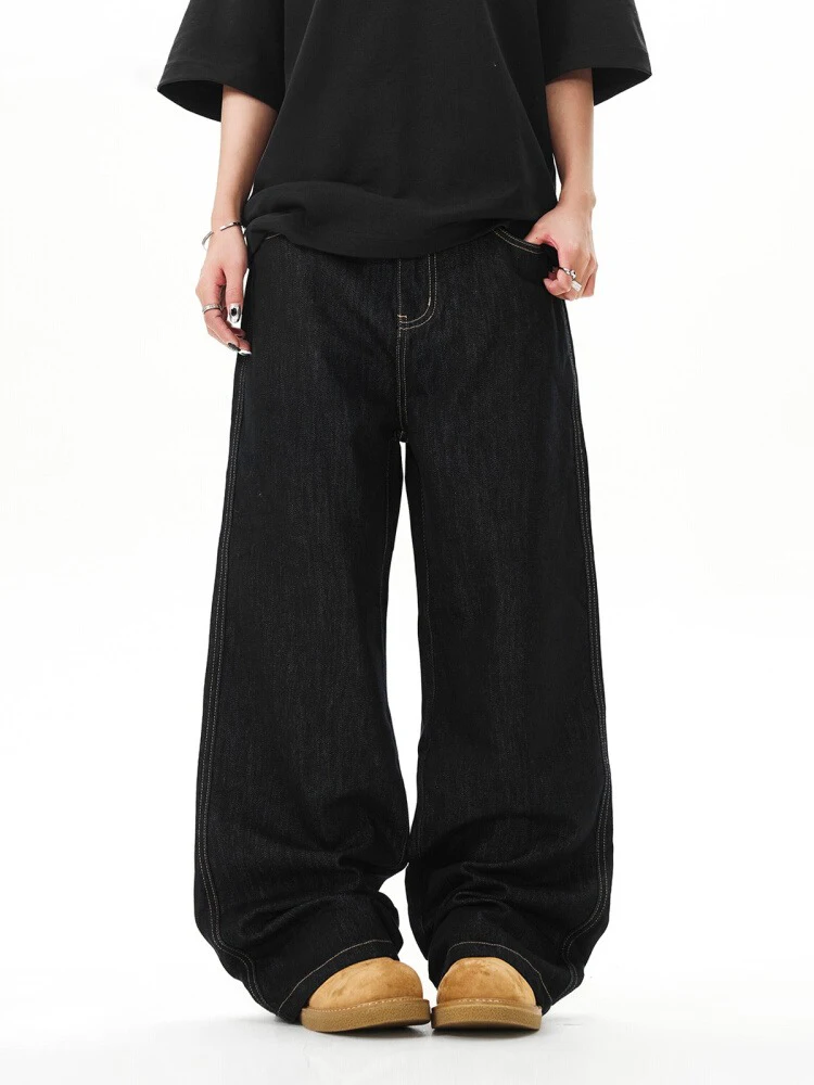 

Summer Thin Men's Original Color Waed Wide Leg Jeans Loose Straight Cut Long Lyocell American Retro Sle Jeans