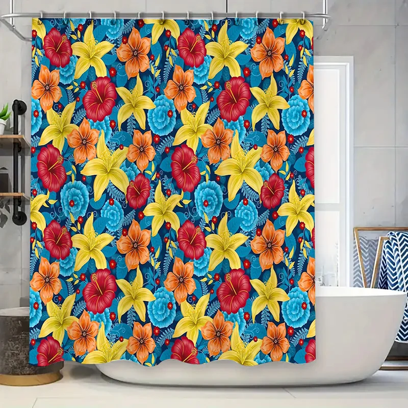 

Floral Shower Curtain Botanical Tropical Flowers Waterproof Bathroom Decor Vintage Patterned Fabric Backdrop Artistic Design