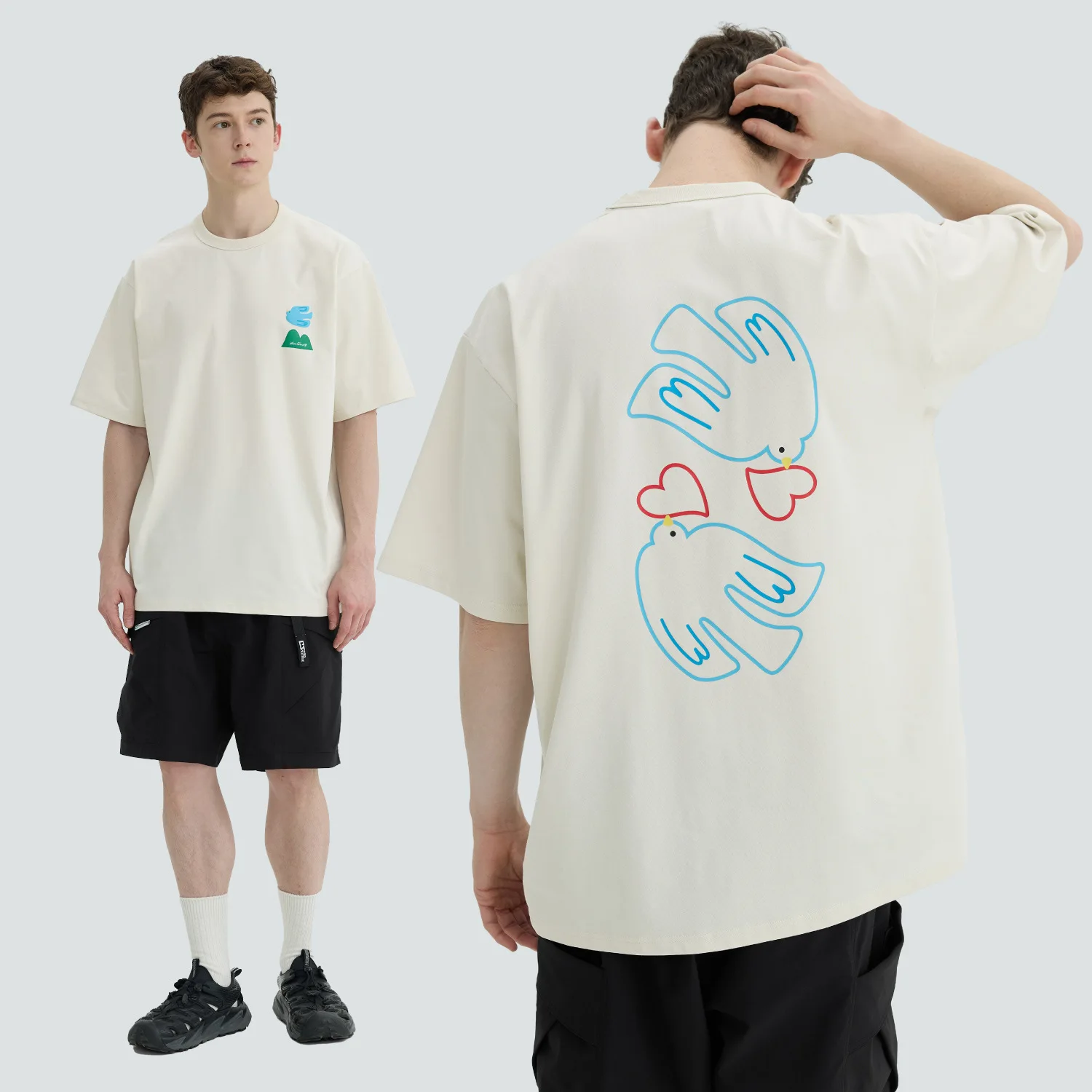 

Футболки с круглым вырезом и принтом «Птица с сердечком», женские летние новые повседневные хлопковые свободные футболки с короткими рукавами, винтажные уличные топы высокого качества