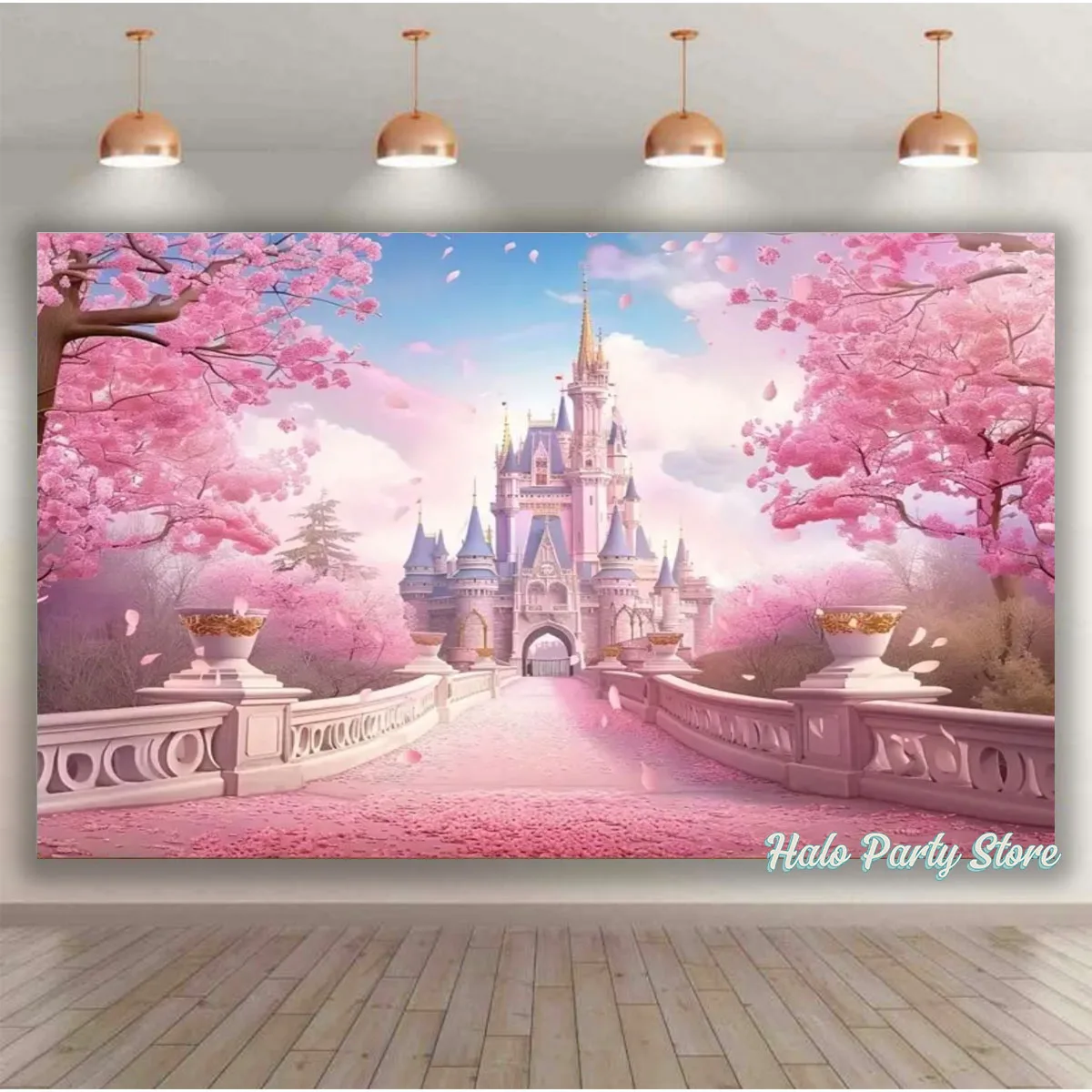 Pink Rainbow Castle Princess Birthday Party Backdrops Flowers Forest Backdrops For Photo Studio Princess Baby Shower Party Photo