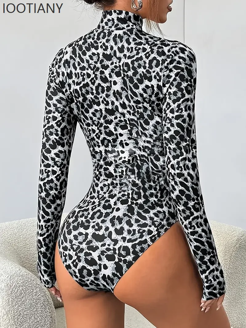ファッションセクシーな女性の小さなスタンドカラースタイリッシュなヒョウ柄水着ボディスーツホリデーパーティービーチ温泉ロールプレイコスチュームセット