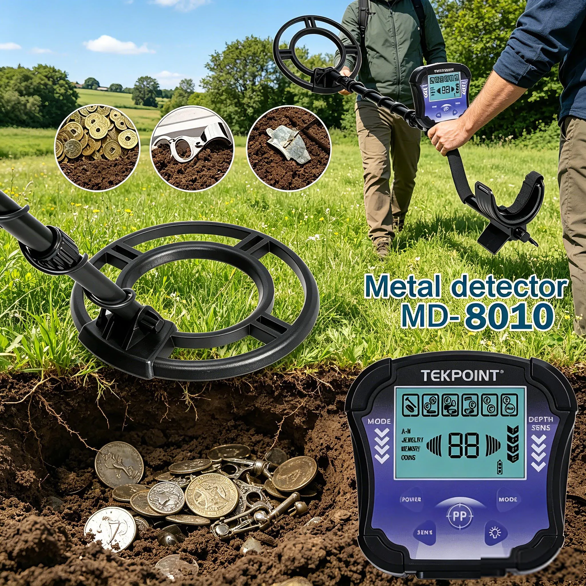 

Portable MD8010 High Accuracy Underground Metal Detector, Adjustable Gold Treasure Hunter Metal Finder