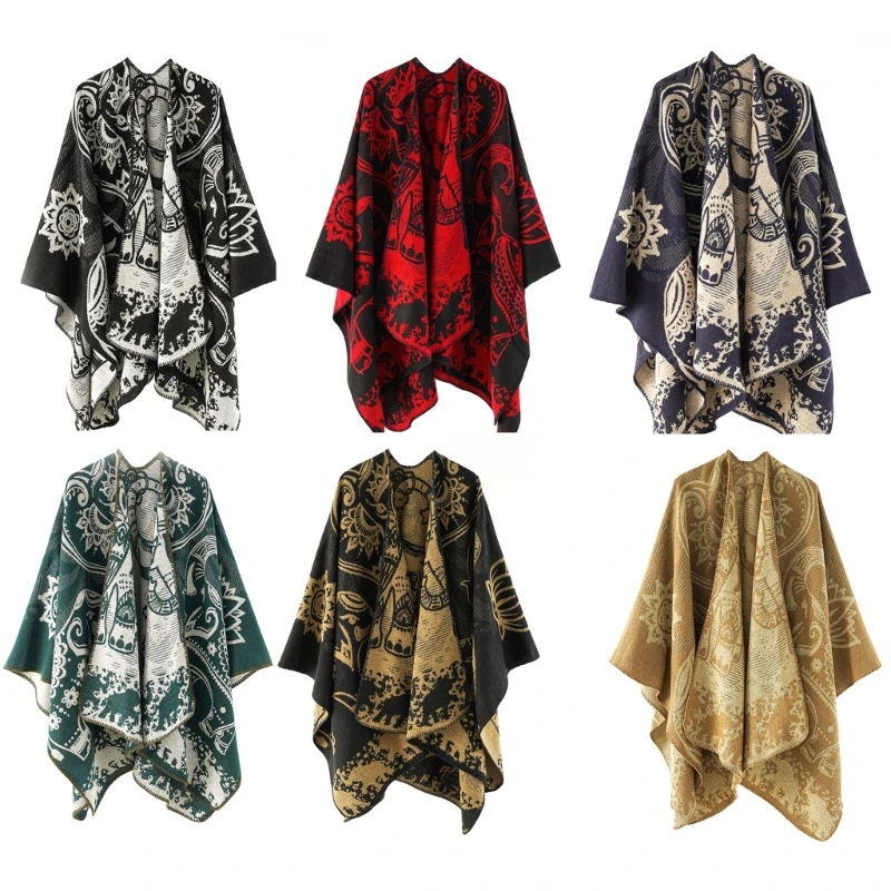 

Ethnic Style Imitation Cashmere Shawl Women Fashion Winter Warm Poncho Cape Wrap Feamle Casual Outdoor Travel Knitted Shawl