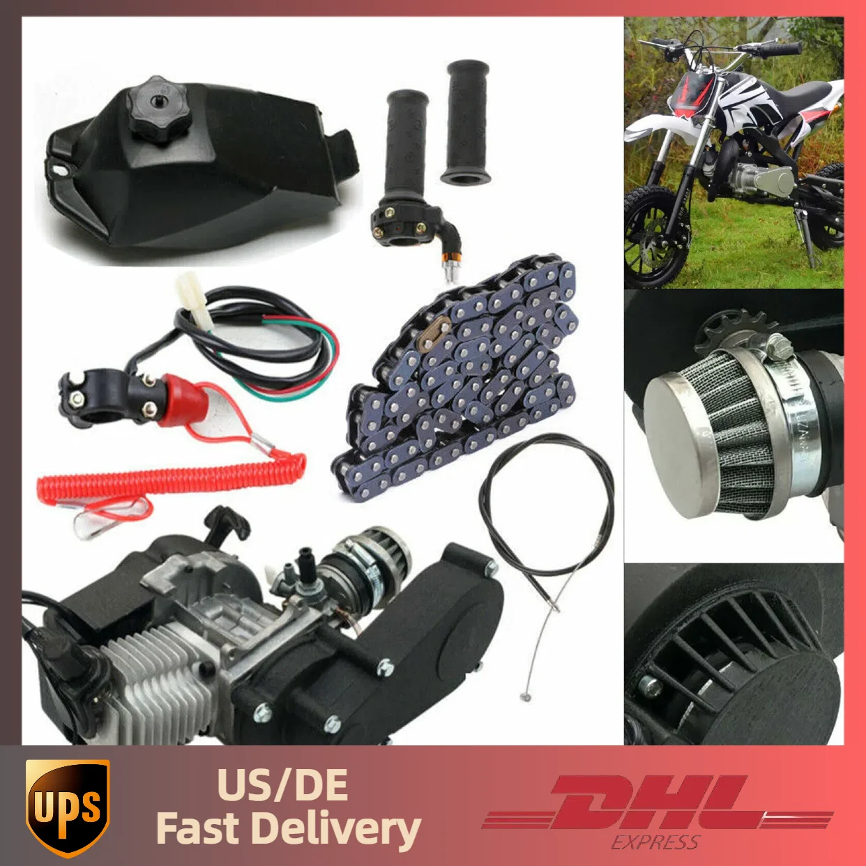 2-Stroke 49CC  Motor Engine Kit For Pocket Bicycle Mini Dirt Bike ATV Scooter Parts Engine Motor Kit