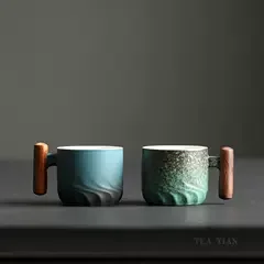 80ml Ceramic Retro Coffee Cup Office Water Cup Filter Tea Mug Wooden Handle Coffee Mug Handmade Tea Coffee Cup Birthday Gift