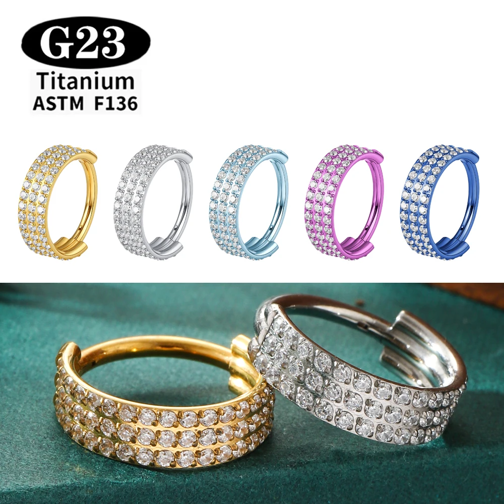 ASTM F136 Titanium Nose Ring 16G Clicker Triple Layer Zirconia  Anodized  Piercing Jewelry G23 Titanium Luxury Ear hoop earrings