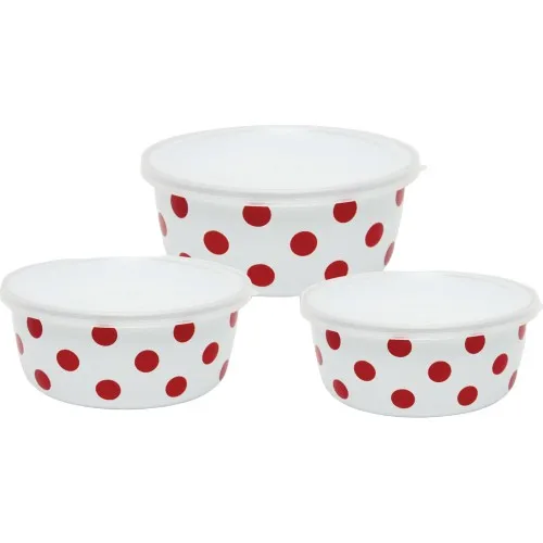 Warring Enamel 3'lü Bowl Kit Set 12 - 14 - 16 cm With Plastic Lid