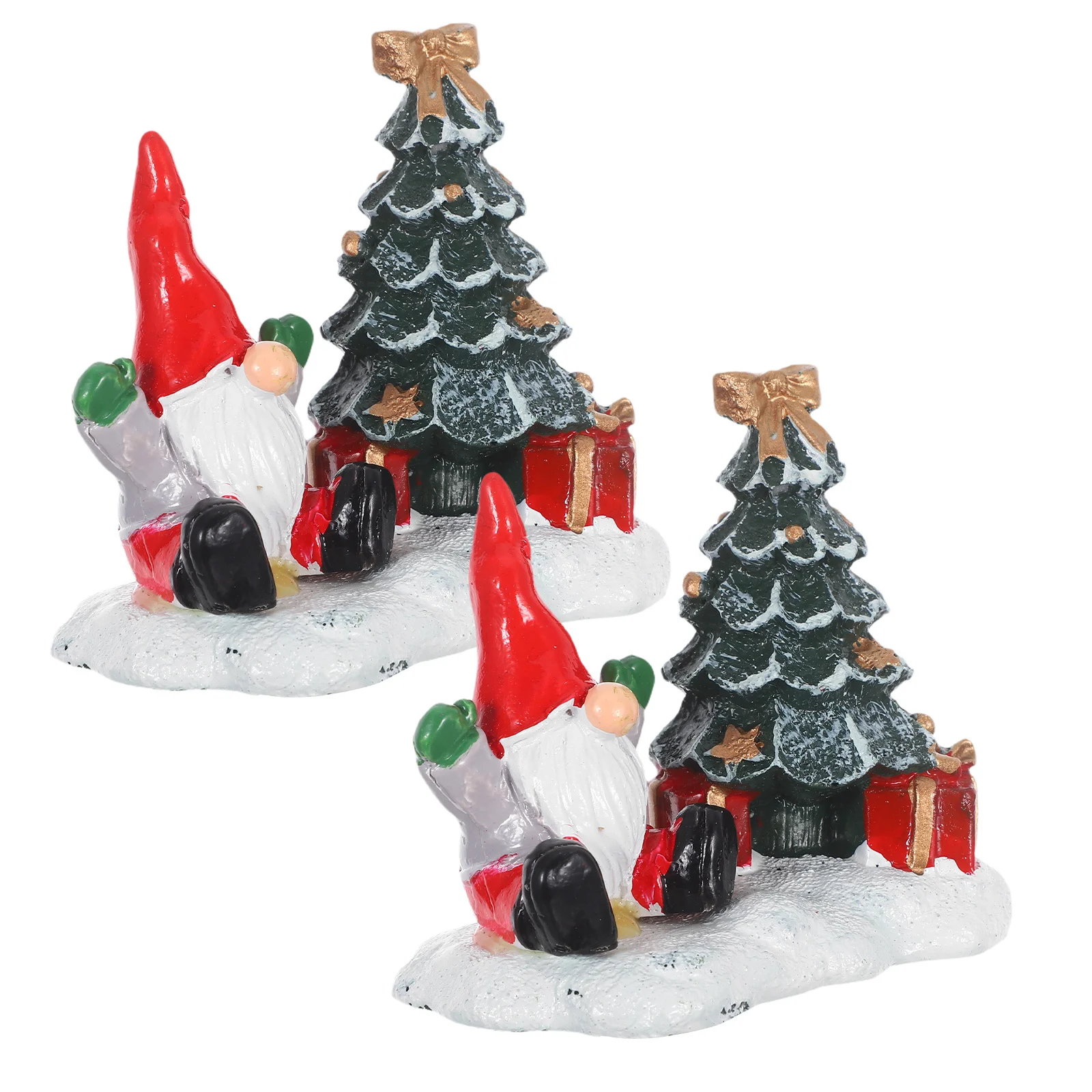 

2Pcs Christmas Tree Desk Decor Resin Santa Claus Miniature Holiday Scene Setup Xmas Tabletop Decoration Mall Window Display