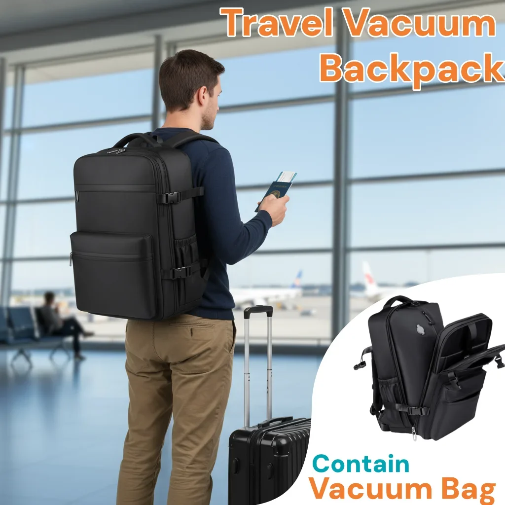 

30L Vacuum Compression Backpack for Travel, Lightweight Foldable Backpack, Large Capacity Laptop Bag for Men and Women