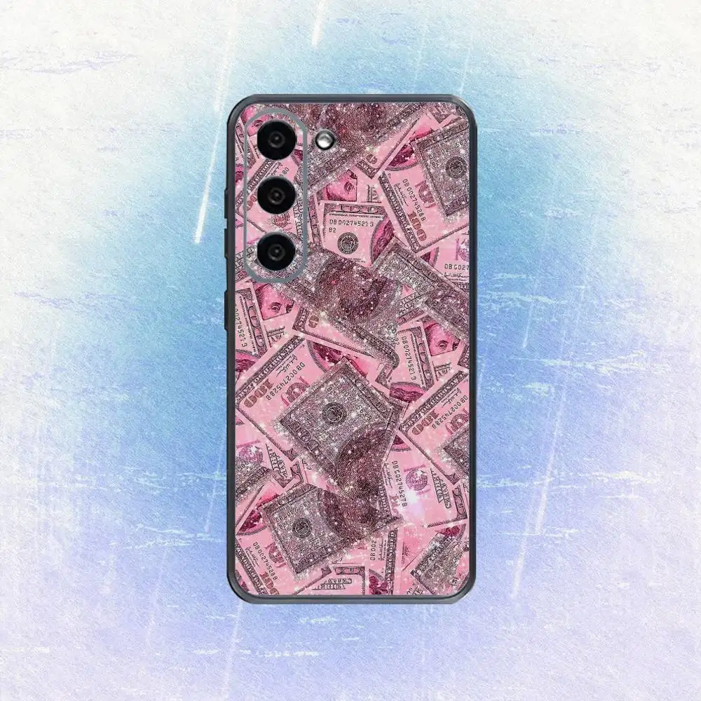 P-ピンクドル紙幣デザイン電話ケース、サムスンギャラクシーA73、A72、A71、A70、A53、A52、A51、その他用ソフトブラックカバー