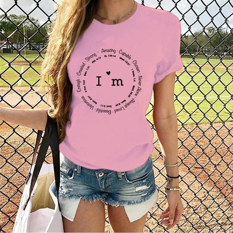 New Women's I M Created Strong Amazing Capable ..... T-shirt Comfortable Outdoor Round Neck Summer Short Sleeve Shirt