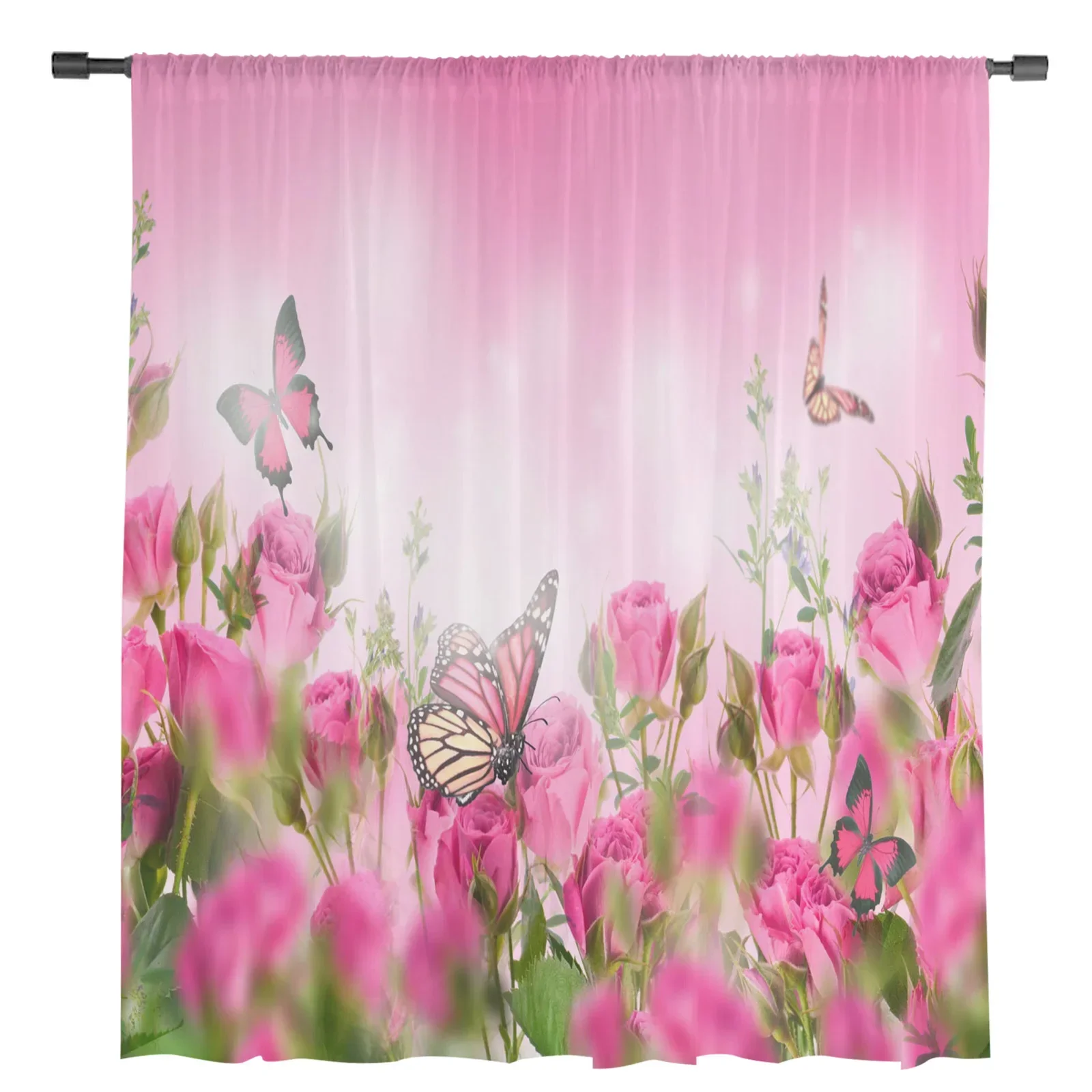 Flowers Butterfly Rose Tulle Sheer Curtains for Living Room Decoration Window Curtain for Bedroom Kitchen Voile Organza Drapes