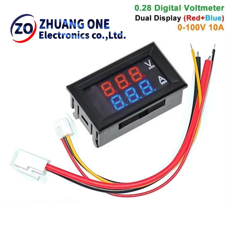 DC 0-100V 10A Voltmeter Ammeter Red+ Blue LED Amp Dual Digital Volt Meter Gauge LED display Meter Amperemeter Voltage Indicator