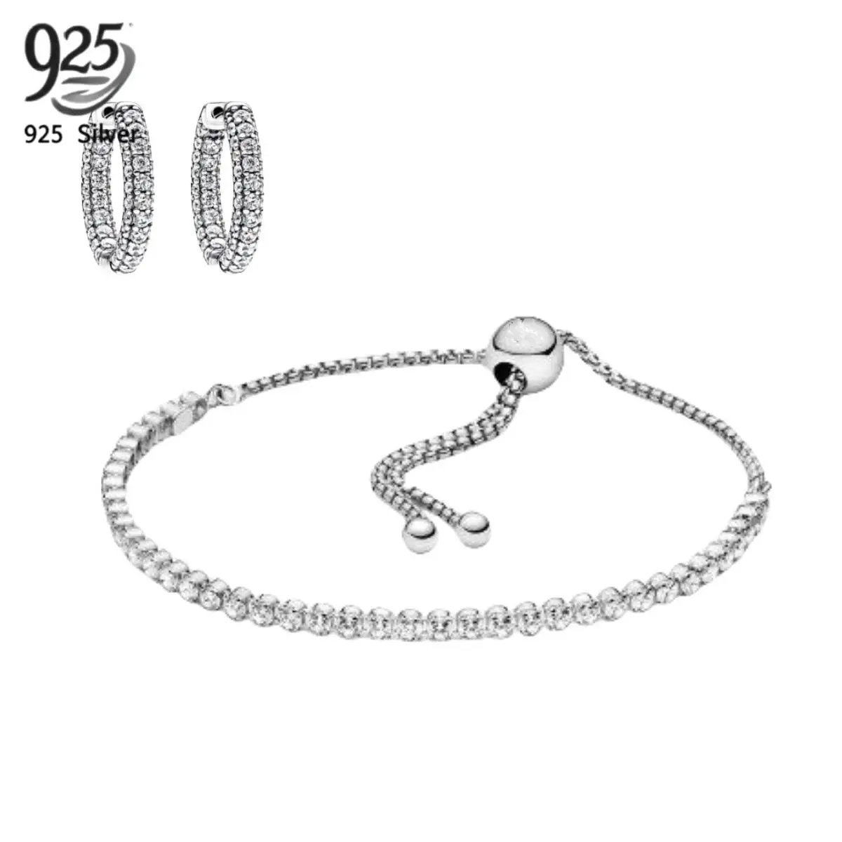Zeitloses funkelndes Tennis-Armband- und Ohrring-Set aus 925er-Sterlingsilber für Frauen, Geburtstagsschmuck, Geschenke mit Stoffbeutel