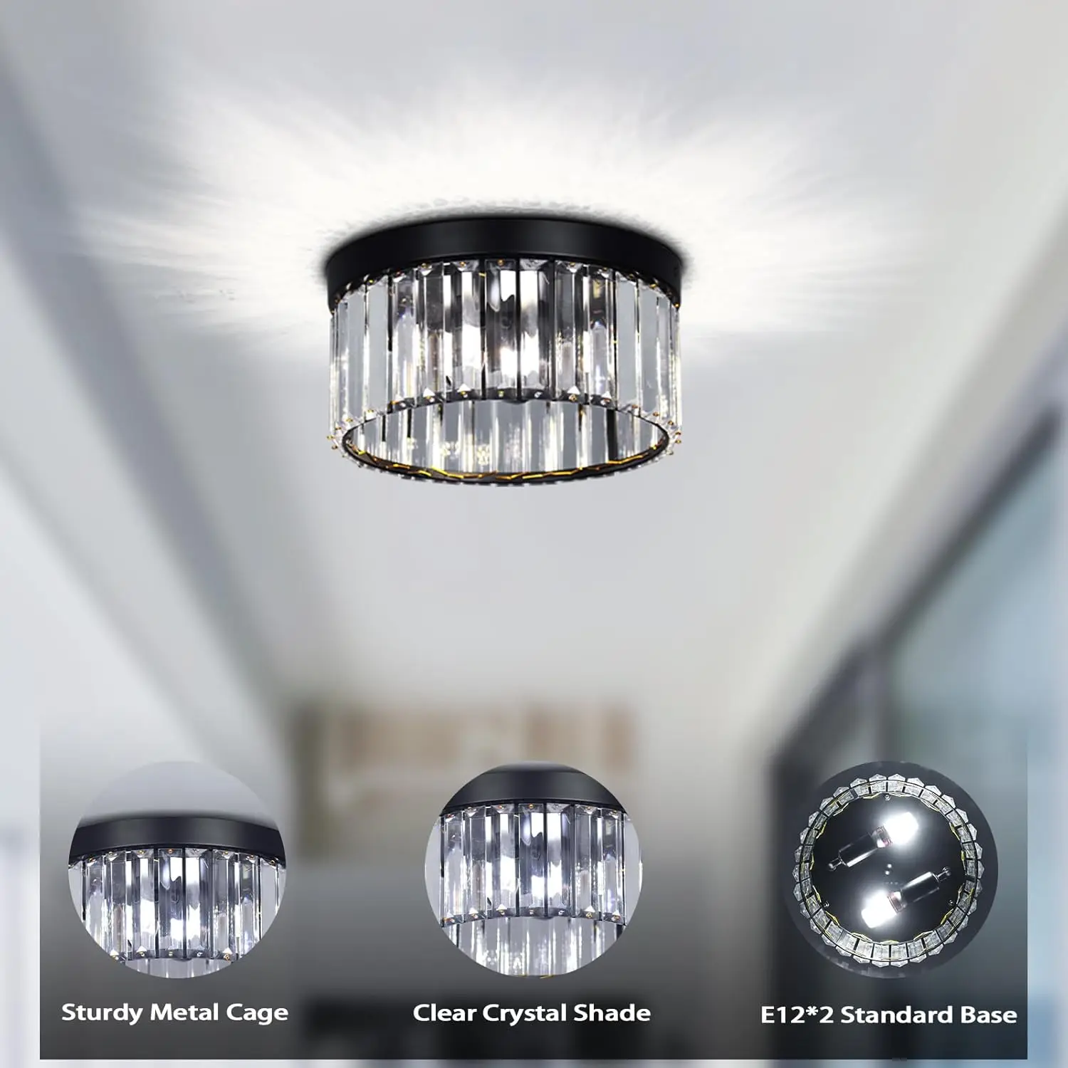 

Cainjiazh 9.8" Crystal Ceiling Light Crystal Chandelier Modern E12 Round Flush Mount Ceiling Light Pendant Fixture Lighting for