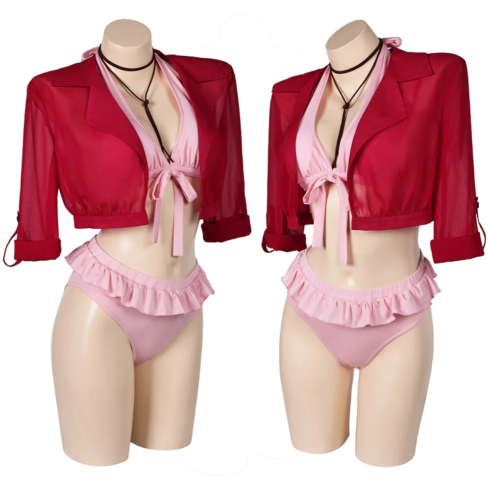 FF7 Aerith Role Play Tops Bikini Set Anime Game Final Fantasy VII Costume Female Fancy Dress Up Party Clothes