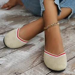 Shallow Cut Summer Shoes For Women Ladies Fashion Breathable Mesh Knitted Shoes Round Toe Flat Sole Comfortable Casual Shoes