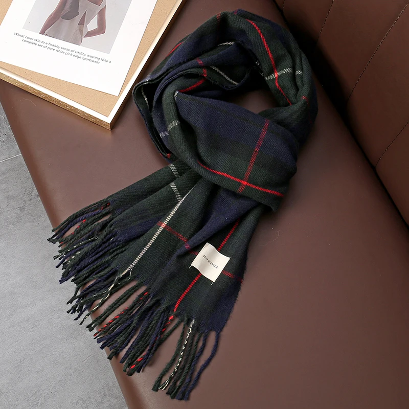 Winter Plaid Scarf Design Women Cashmere Pashmina Warm Shawl Lady Wrap Tassel Scarves Knitted Men Foulard Thick Blanket 2024