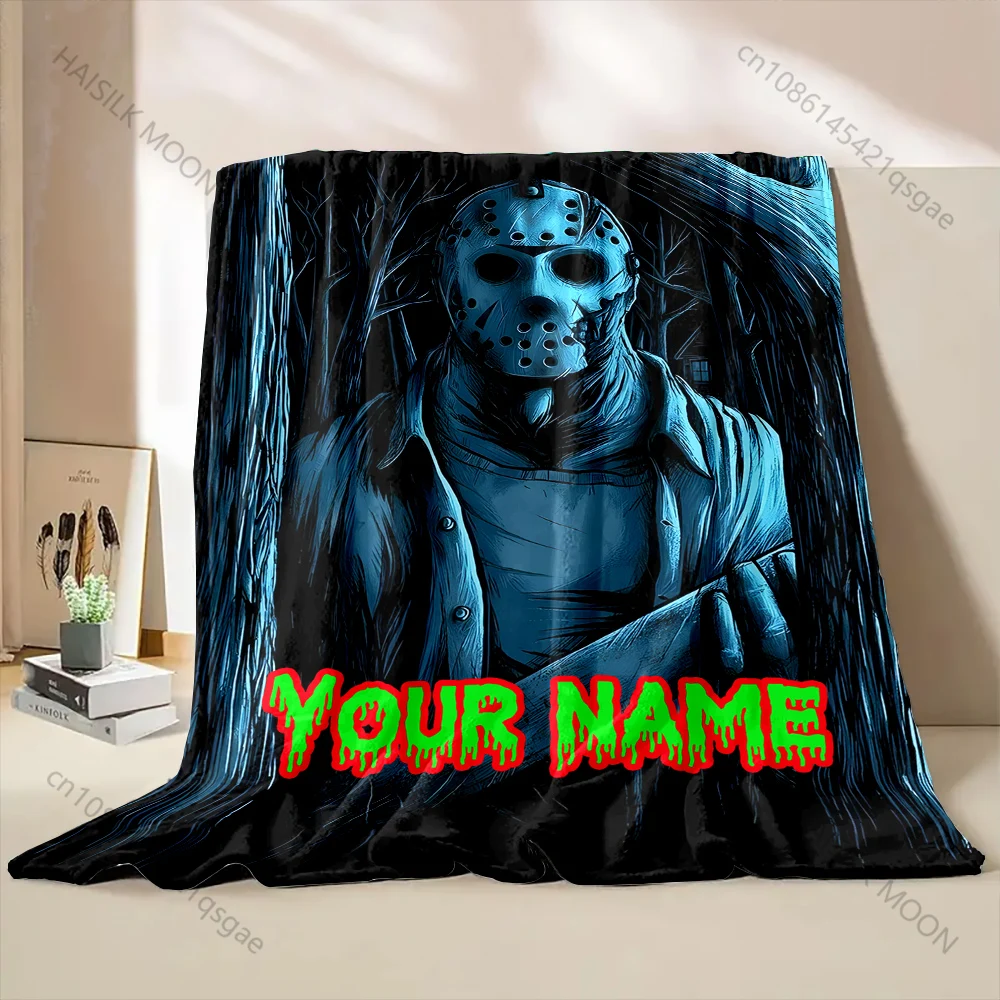 

Страшное одеяло с принтом в маске, персонализированное одеяло с индивидуальным именем, пушистая мягкая фланель для домашнего дивана, путешествия, автофургон, подарок на Хэллоуин