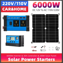 6000W Inverter 30A Controller 200W Solar Panel Combi Smart Car Charge Camping Home solar system for home complete kit solar RV