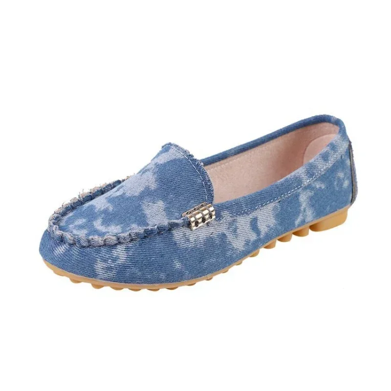 Moda Kobiety Dorywczo Płaskie Buty Wiosna Jesień Loafer Kobiety Slipy Miękkie Okrągłe Palce Denim Flats Outdoor Sports Plus Size 2024