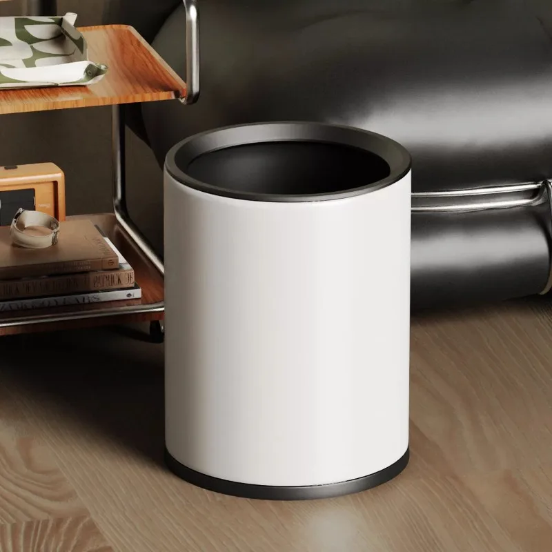 Stainless Steel Trash Can Simple Round Waste Bin Modern Decorative Hiding Garbage Container for Living Room Bedroom Office