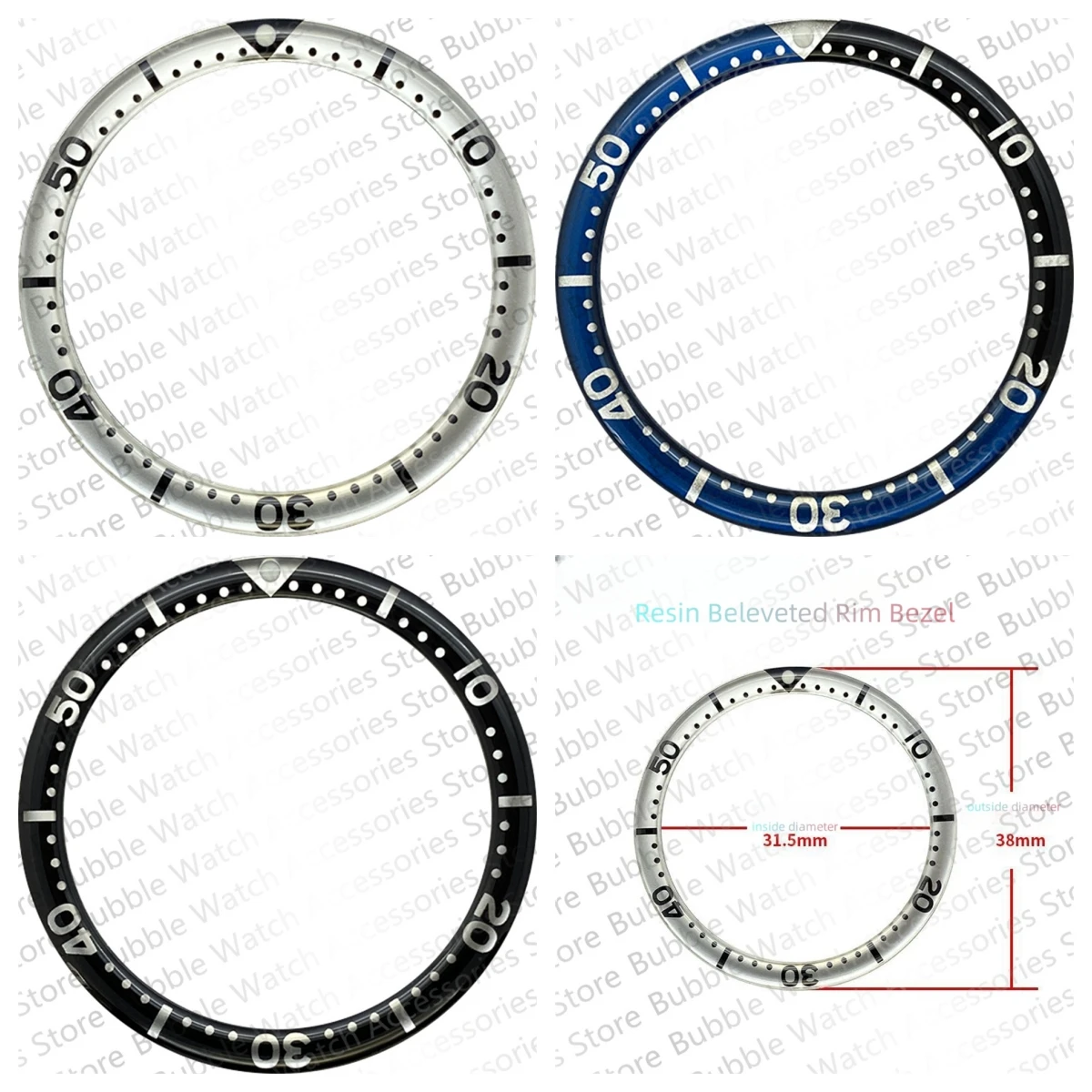 

38mm*31.5mm Resin Blue Black Plane Bezel Insert Fit For SEKIO007 SKX009 SRPD Submariner Automatic Men Watches