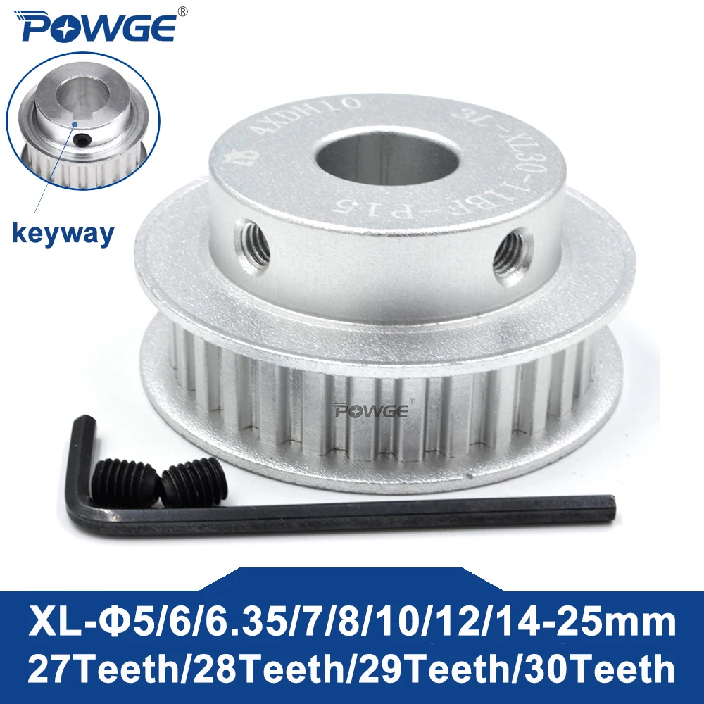 POWGE 27 28 29 30 teeth XL Timing Pulley Bore 5/6/6.35/7/8/10/12/14/15/16/17/18/19/25mm for Belt width 10/15mm 27T 28T 29T 30T 