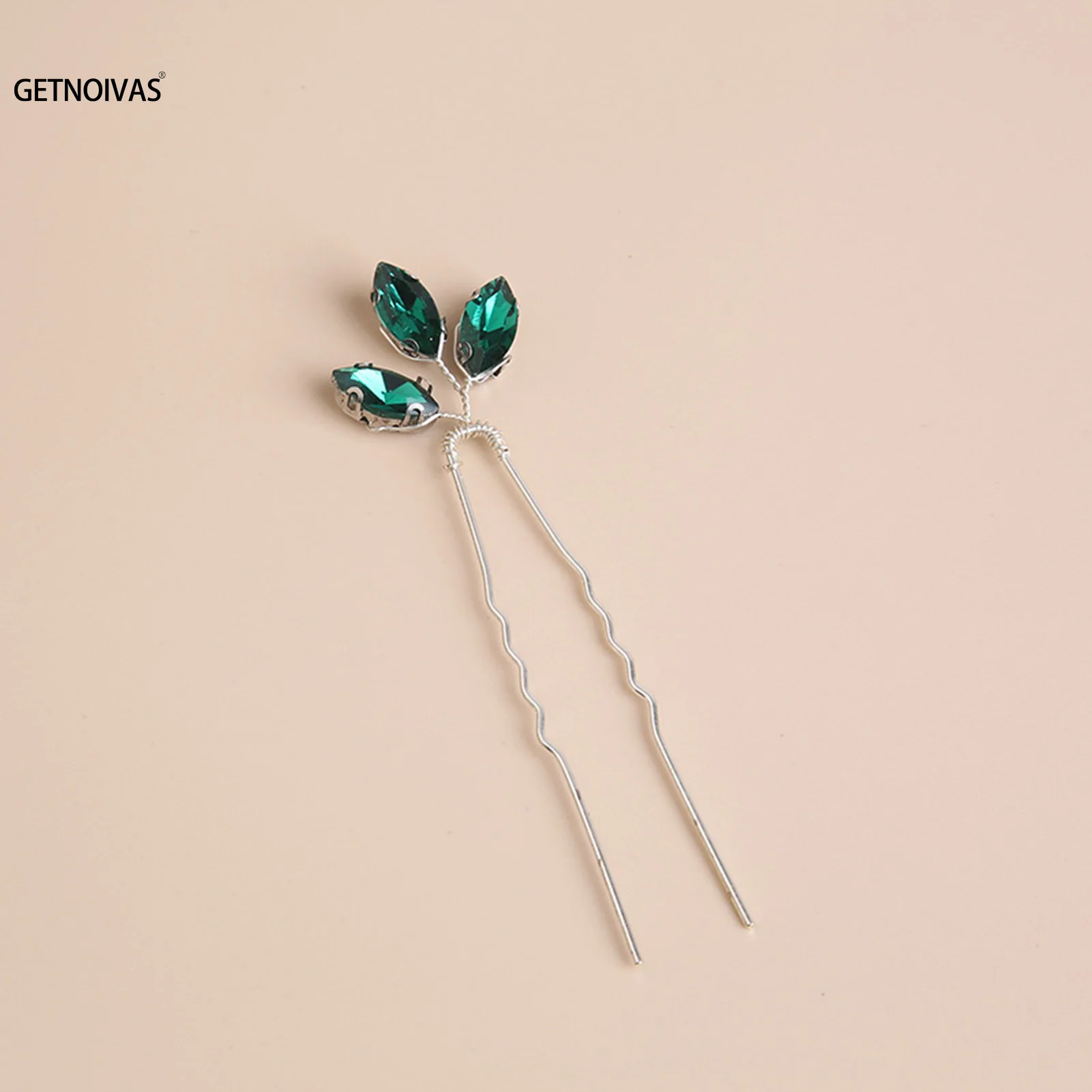 Woman Hair Clip Bridal U Shape Hairpins Handmade Green Rhinestones Hair Chopsticks for Bride Wedding Hair Accessories Jewelry