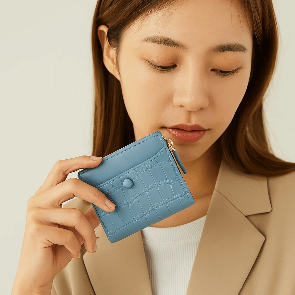 Multi Card Slot Crocodile Pattern Wallet Short Waterproof PU Leather Coin Purse Fold Solid Color Multiple Card Holder Girls