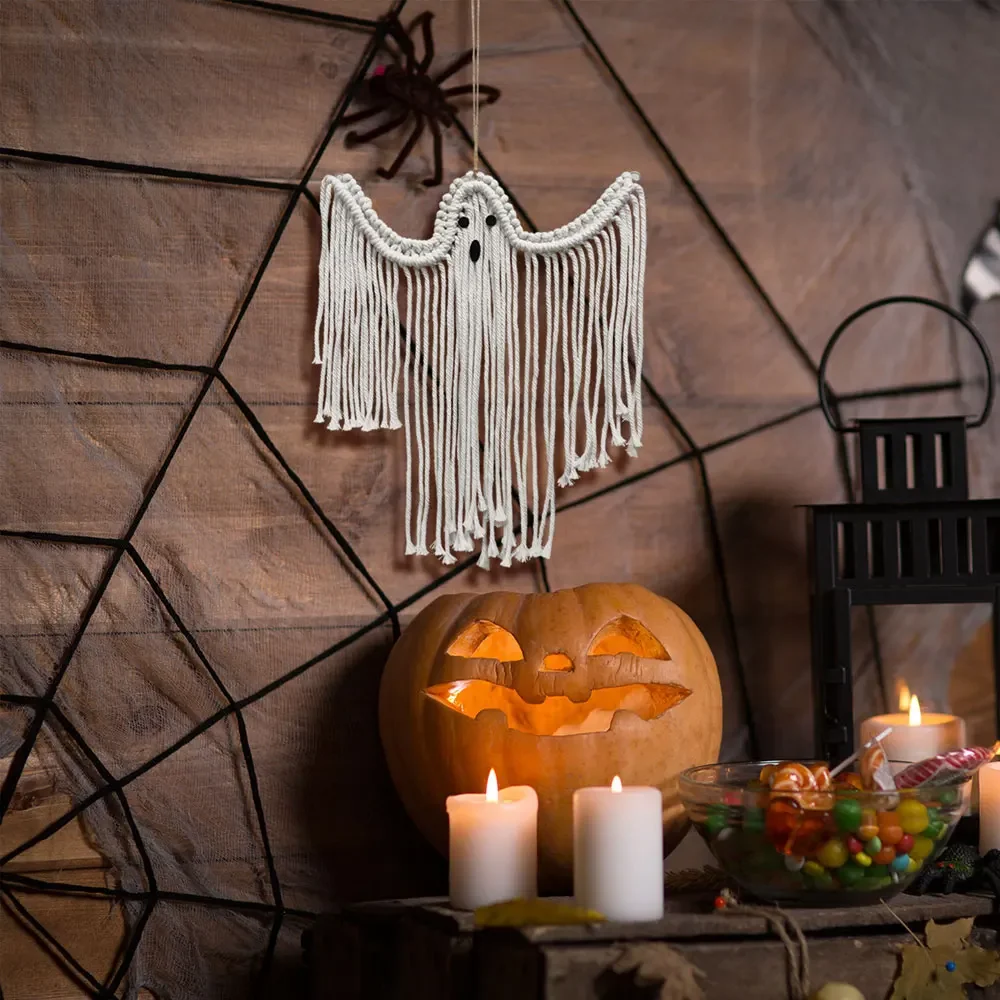 Halloween Decorations Cotton Rope Handwoven Tapestry Ghost Wall Hanging Ghost Home Wall Decoration Pendant