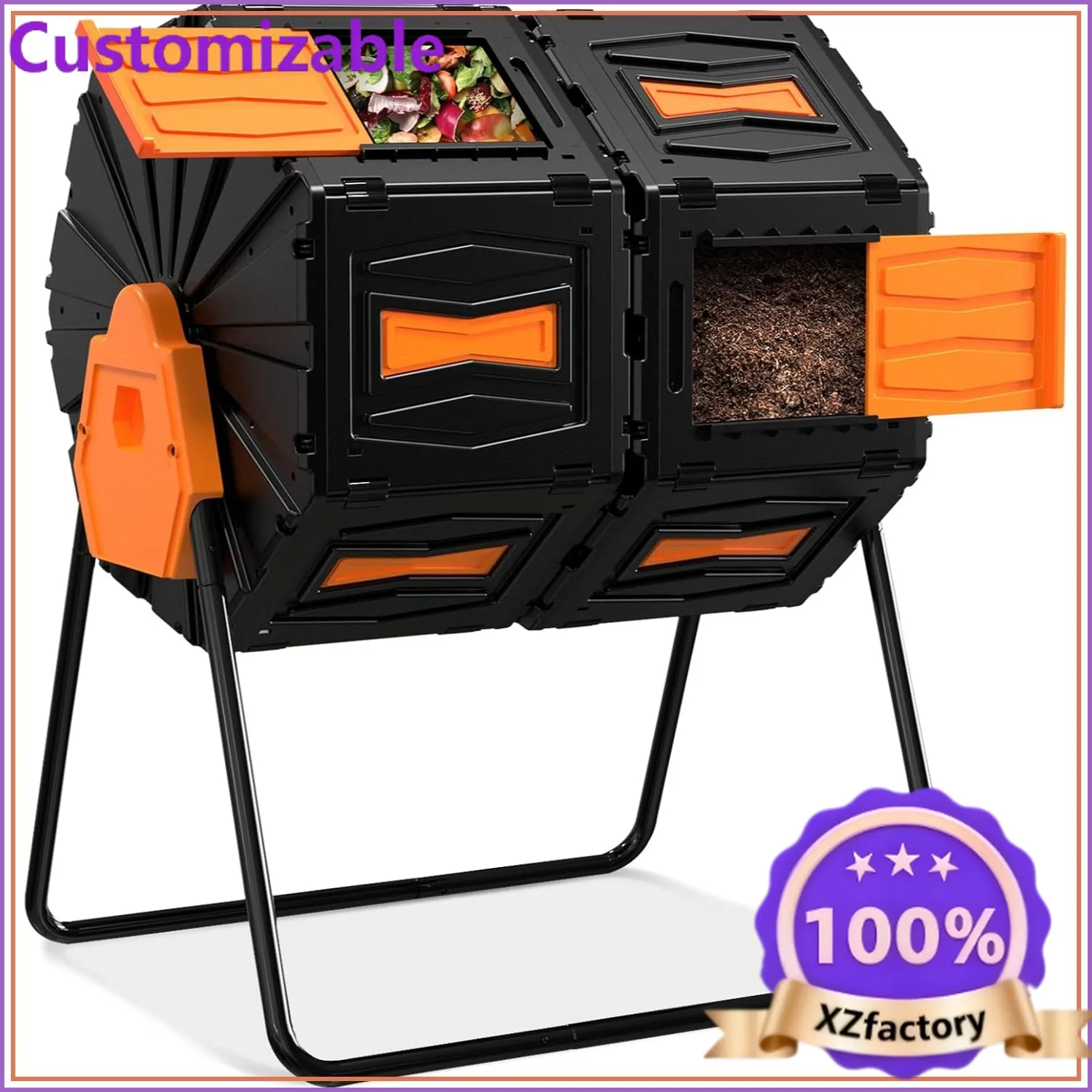 Factory Direct 2026 45Gal Dual Chamber Compost Tumbler, Easy Rotate Outdoor Bin for Garden Kitchen Waste