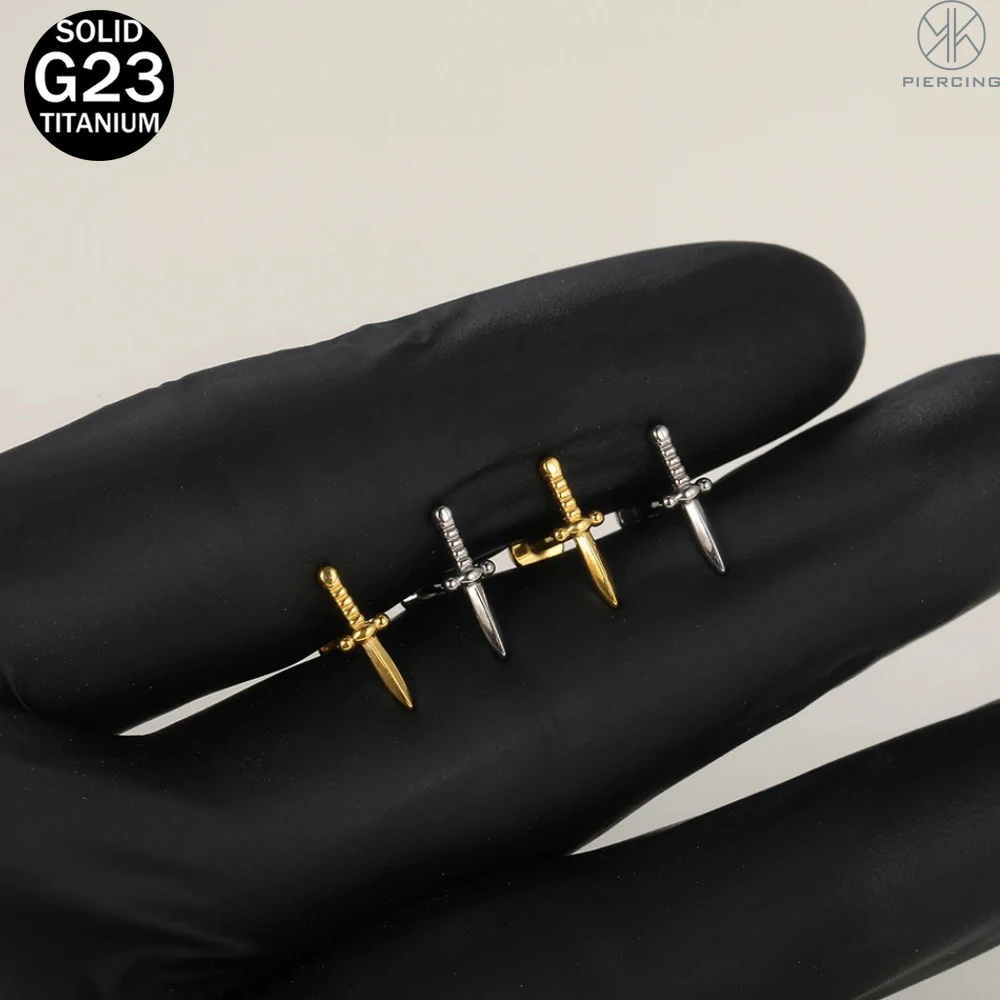1Pc G23 Titanium Sword-shape Tragus Lip Ring Stud Helix Ear Cartilage Earring Piercing Internal Thread Women Body Jewelry 16G