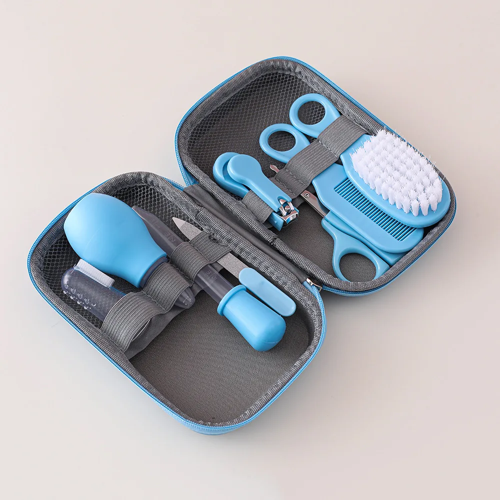8/13pcs Baby Care EVA Bag Set with Nasal Aspirator Nail Scissors Cartoon Design Daily Cleaning Supplies for Infants