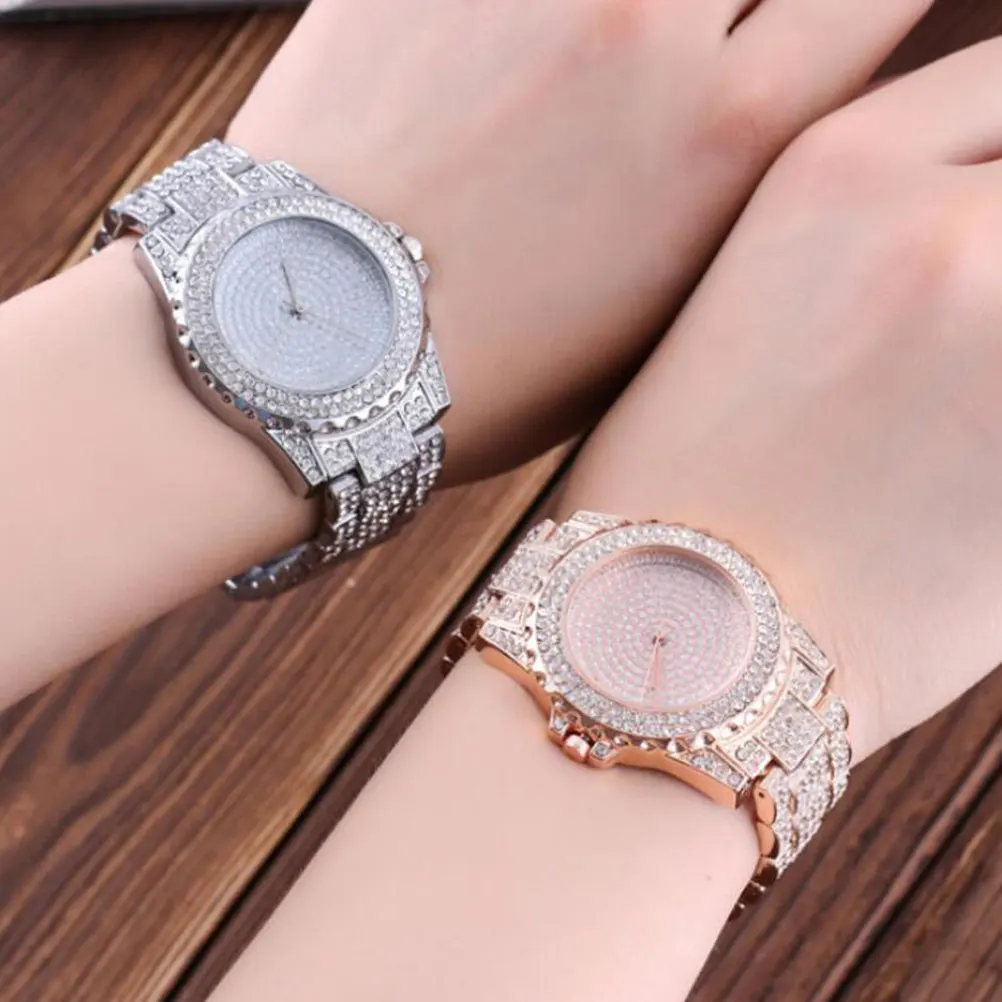 Relógio de pulso feminino de quartzo incrustado com diamantes, elegante, casual, joias para presente de natal, tira de aço, acessórios de moda