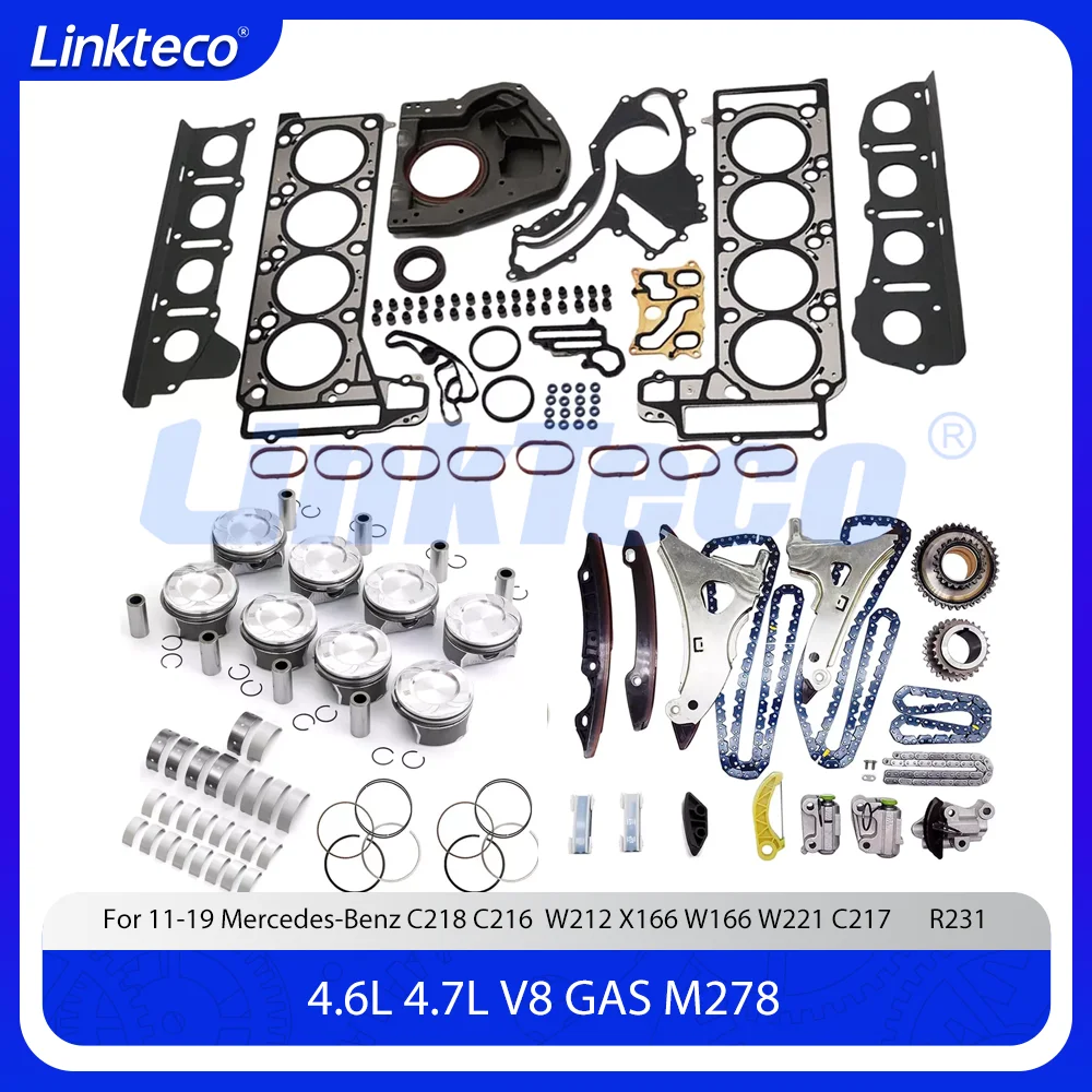 Engine Rebuild Gasket Timing Chain Piston Bearing Kit For 11-19 4.6 4.7 L Mercedes-Benz M278 C218 W212 X166 W166 W221 4.6L 4.7L