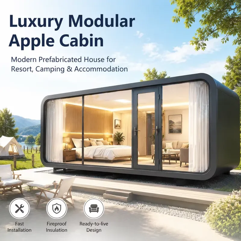 Outdoor Apple Cabin Glass Garden Office Studio Soundproof Conference Pavilion with Ventilation Prefabricated Work Cabin