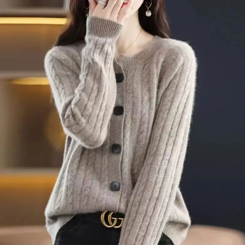 2024 Autumn/Winter Commuting Fashion Versatile Sweater Cardigan Long Sleeve Loose Solid Color Round Neck Button Women's Coat Top