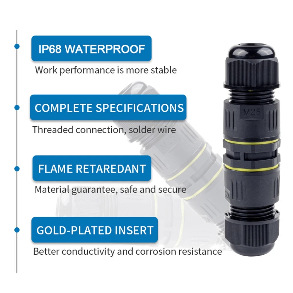 IP68 M25 Straight Cable Junction Box Outdoor Waterproof Connector 2/3 Pin Terminal Docking Quick Wire Connectors For LED Light