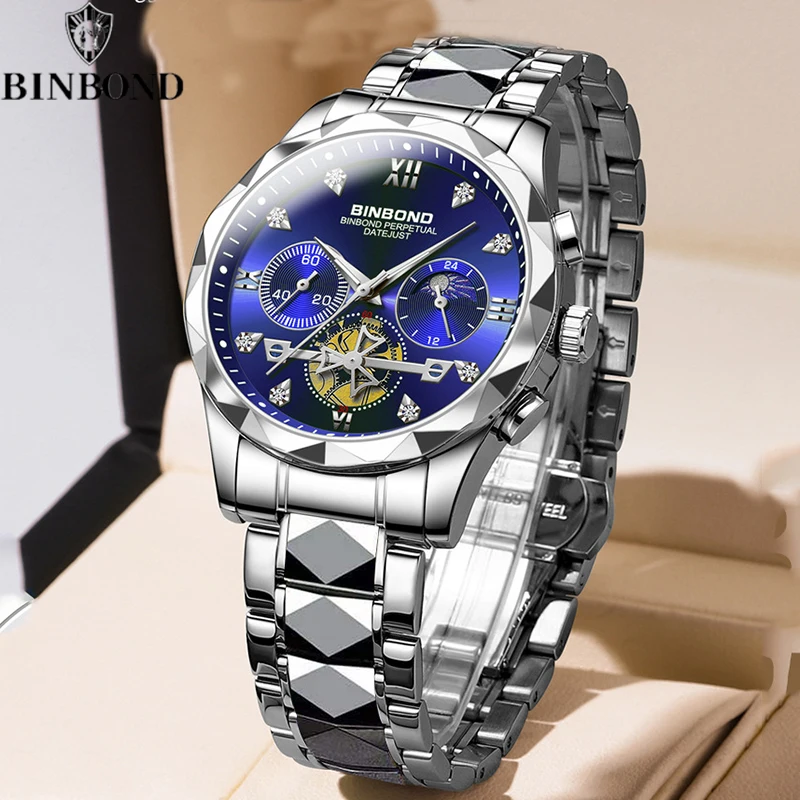 BINBOND Luxury Man Wristwatch Waterproof Luminous Chronograph Watch for Men Stainless Steel Men\'s Quartz Watches reloj hombre