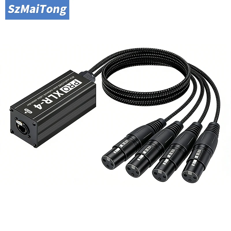 4CH 3Pin XLR Male to Female Multi Network Receiver over RJ45 Cat5/Cat6 Ethernet Cable for DMX & XLR Signal Distribution