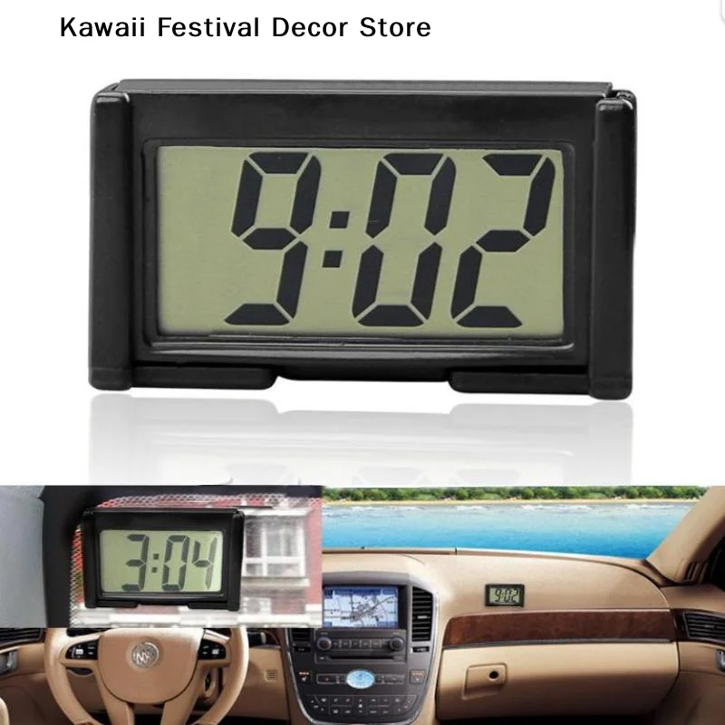 【K】Mini Digital Clock Large Screen Car Clock For Truck Dashboard Self-adhesive Mini Clock Car Dashboard Electronic Clock